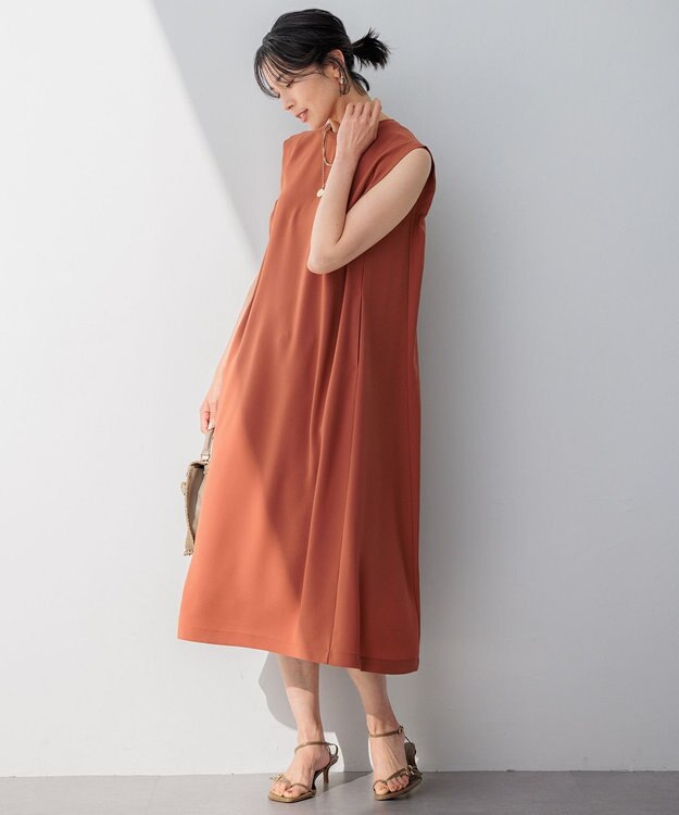 23区 【洗える】ストレッチジョーゼット ワンピース テラコッタ系