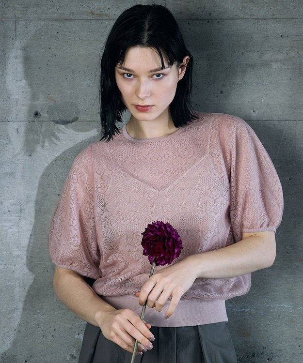 自由区 【カトリエムブーケ】Un pull en dentelle シアーニットプルオーバー ライトピンク