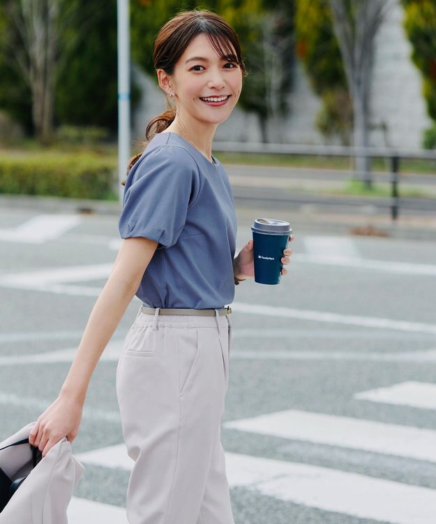 Tiaclasse 【UVケア・接触冷感】“あまラク” タックパフスリーブカットソートップス ブルー