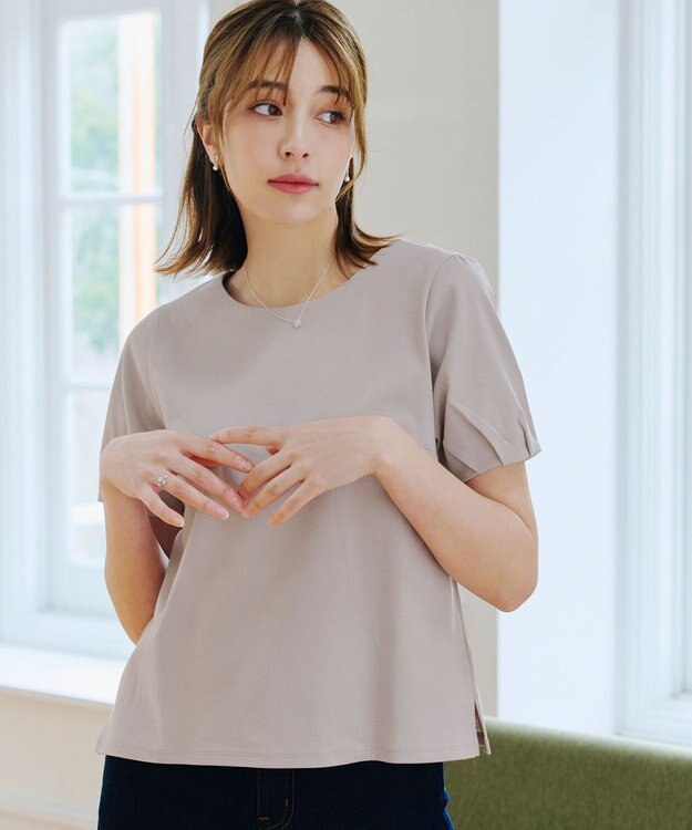 Tiaclasse 【UVケア・接触冷感】“あまラク” タックパフスリーブカットソートップス グレージュ