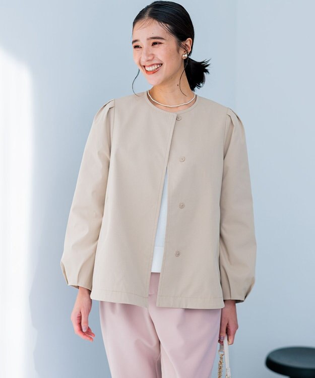 組曲 S コットンライクツイル ノーカラーショート丈コート ベージュ系