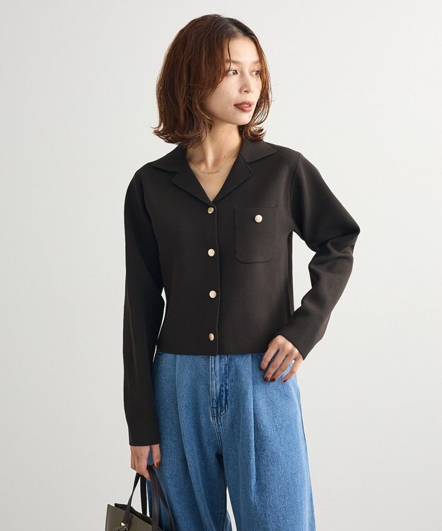 Green Parks ・ｓｗｉｎｇ　ｂｙ　ニット開襟カーディガン Brown