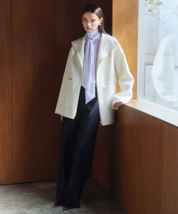 BEIGE， ZION / ウールスタンドカラーショートコート Ecru