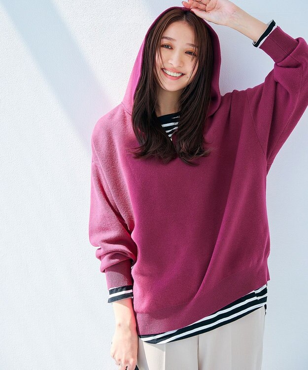 ANY 【洗える】スウェットライクフーディ マゼンタ