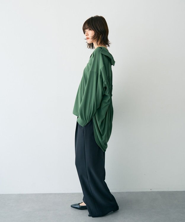 YECCA VECCA バックギャザーロングシャツ Green