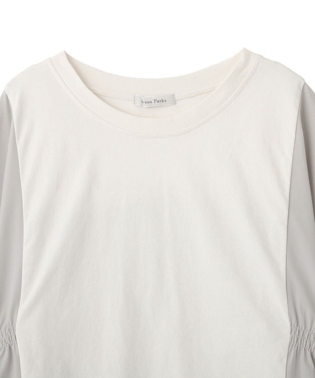 Green Parks ７分袖サイドシャーリングドッキングプルオーバ Off White