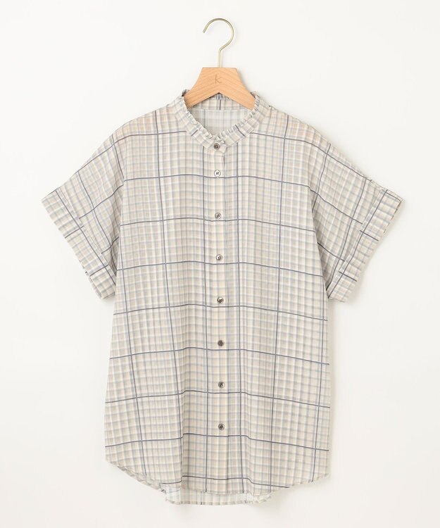 組曲 L 【洗える】シアーチェック ブラウス ベージュ系3