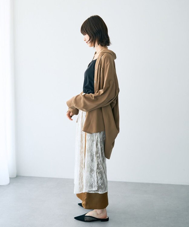 YECCA VECCA バックギャザーロングシャツ Dark Beige