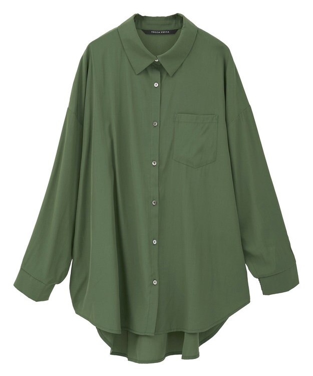 YECCA VECCA バックギャザーロングシャツ Green