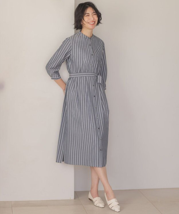 J.PRESS LADIES S TC ハイカウントストライプ シャツ ワンピース チャコールストライプ系