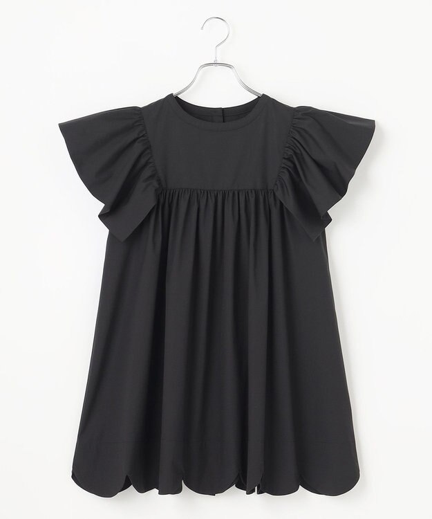 #Newans 【イージーケア】スカラップヘムチュニックブラウス ブラック系