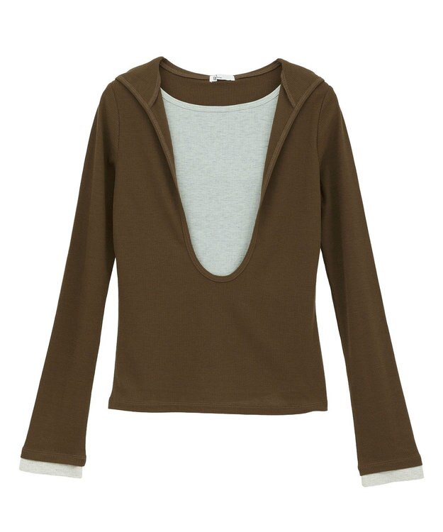 CRAFT STANDARD BOUTIQUE レイヤード風フード付きプルオーバー Brown