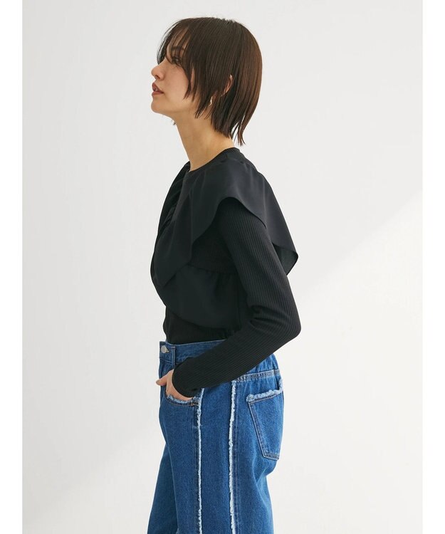 Green Parks ・ＳＵＧＡＲ　ＳＰＯＯＮ　アシンメトリーフリルロンＴＥＥ Black