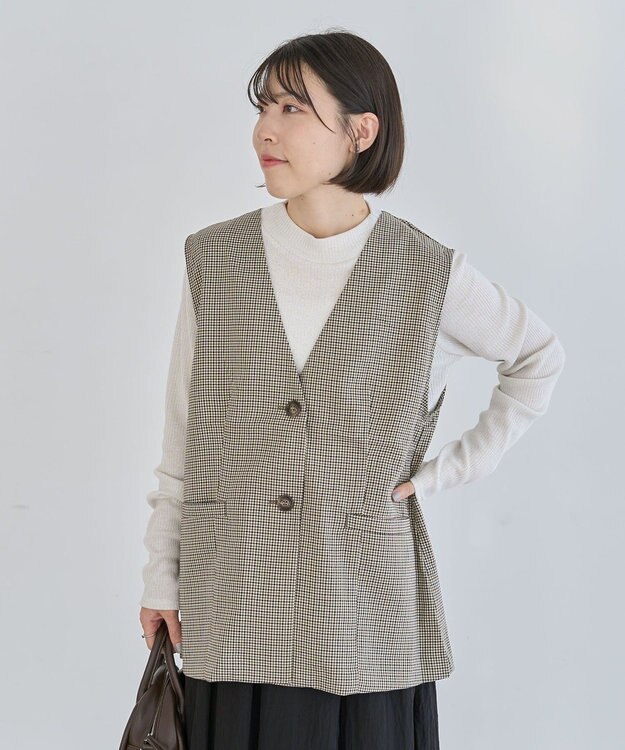 Green Parks ノースリーブチェックジレ Black