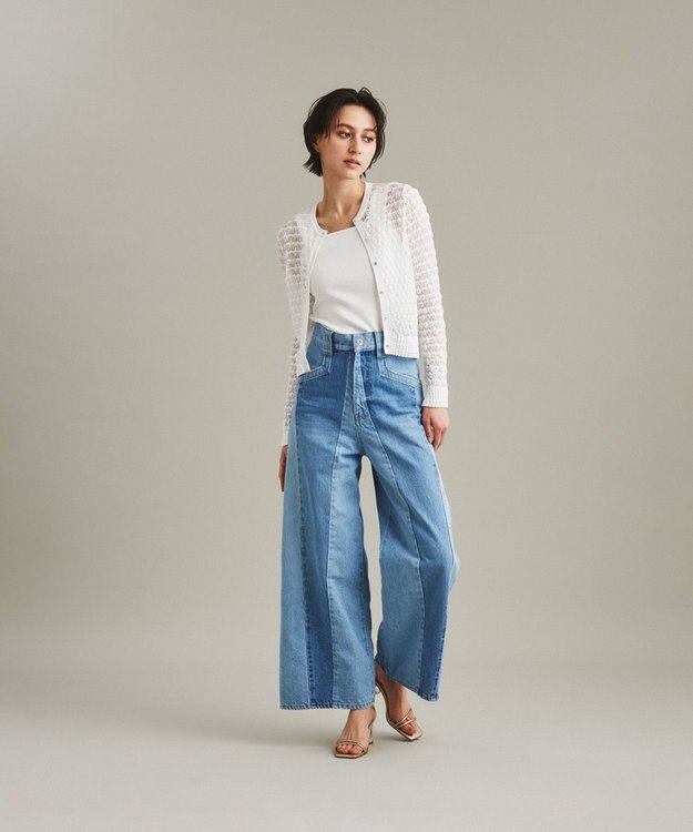 GRACE CONTINENTAL 切替ワイドデニムパンツ サックス