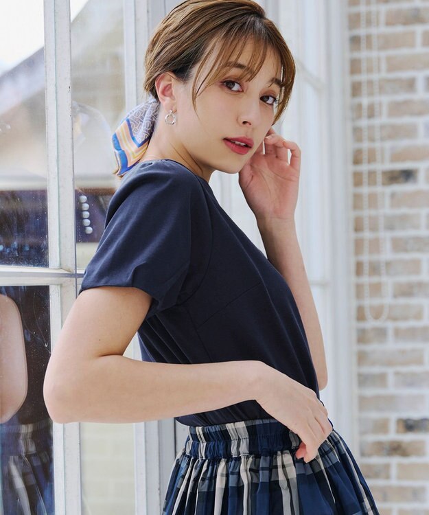 Tiaclasse 【UVケア・接触冷感】“あまラク” タックパフスリーブカットソートップス ネイビー