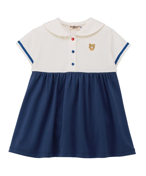 MIKI HOUSE HOT BISCUITS 【80-120cm】くま耳 セーラーカラー ワンピース 白