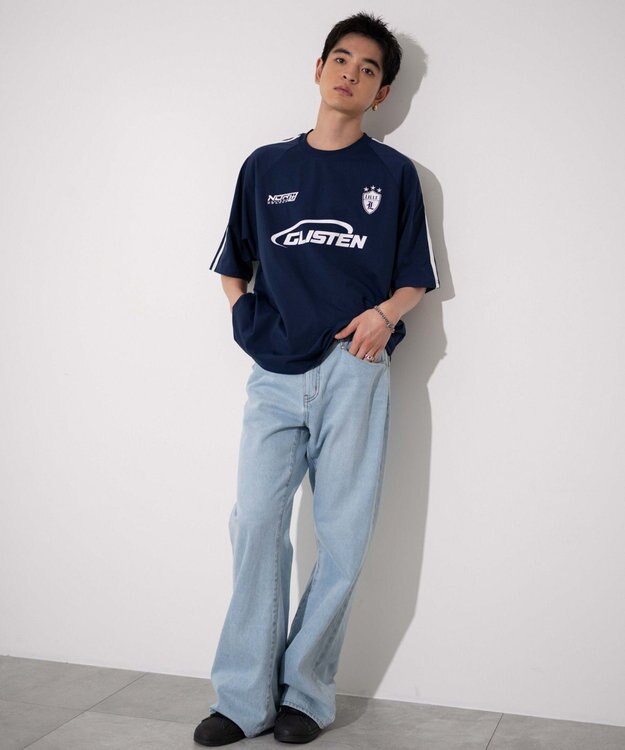 WEGO 【ユニセックス着用ITEM/MLサイズ展開】ゲームロゴスリーブラインT ネイビー