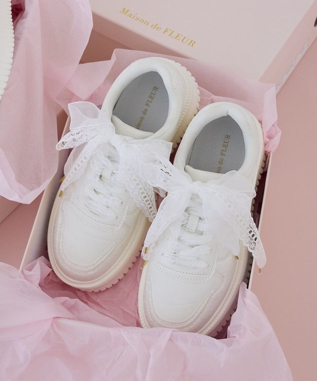 Maison de FLEUR レースリボン厚底スニーカー Off White