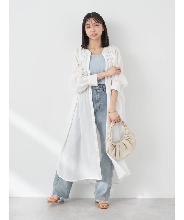 earth music&ecology コットンボイルギャザーワンピース Off White