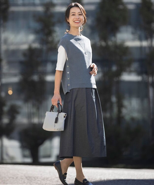 J.PRESS LADIES L 【洗える・吸水速乾・接触冷感】リネンツイル スカート ブラックシャンブレー系