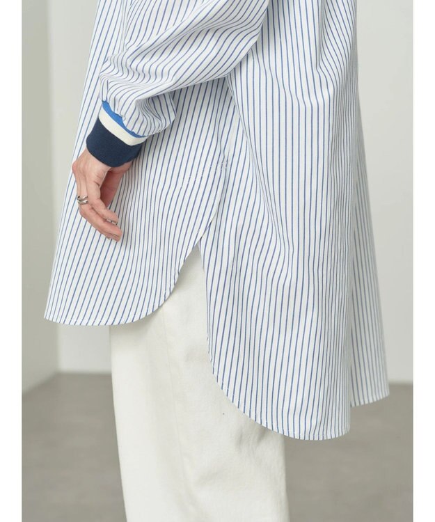 AMERICAN HOLIC リブラインシャツチュニック Stripe Sax