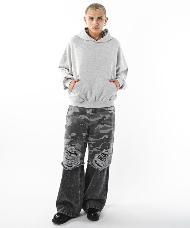 WEGO 【ユニセックス着用ITEM】バルーンクロップドプルパーカー 杢グレー