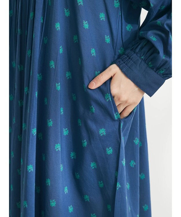 CRAFT STANDARD BOUTIQUE インド綿混キルト切替花柄ワンピース Blue
