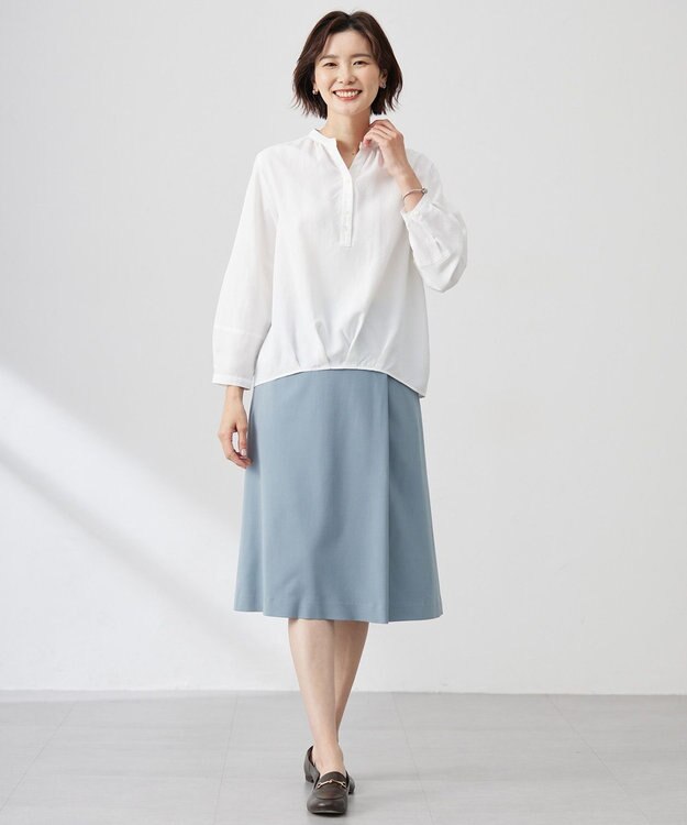 J.PRESS LADIES L 【洗える】CARREMAN 2WAY Aライン スカート スモーキーサックス系