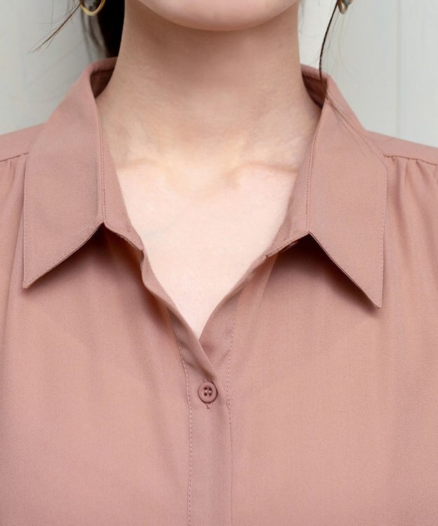 Tiaclasse L 【洗える】フレンチスリーブシャツチュニックブラウス ライトピンク