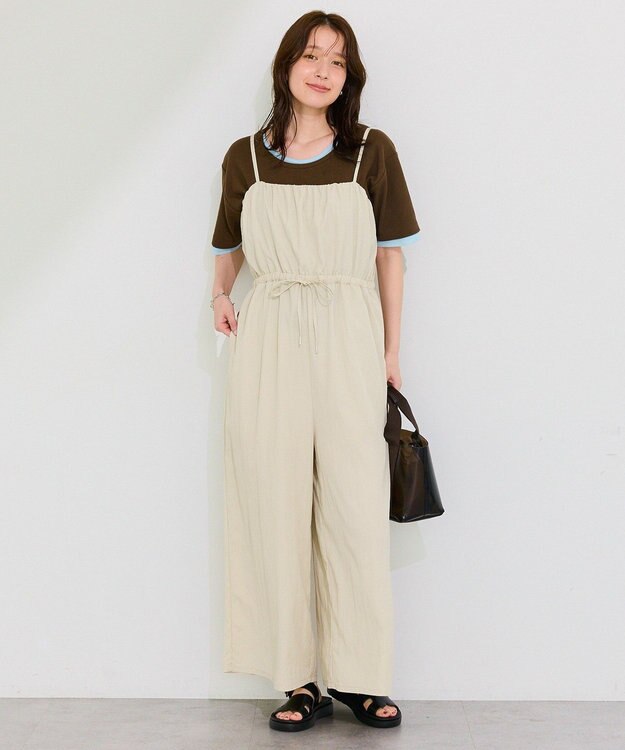 Green Parks 胸元バルーンワイドシルエットサロペット Light Beige