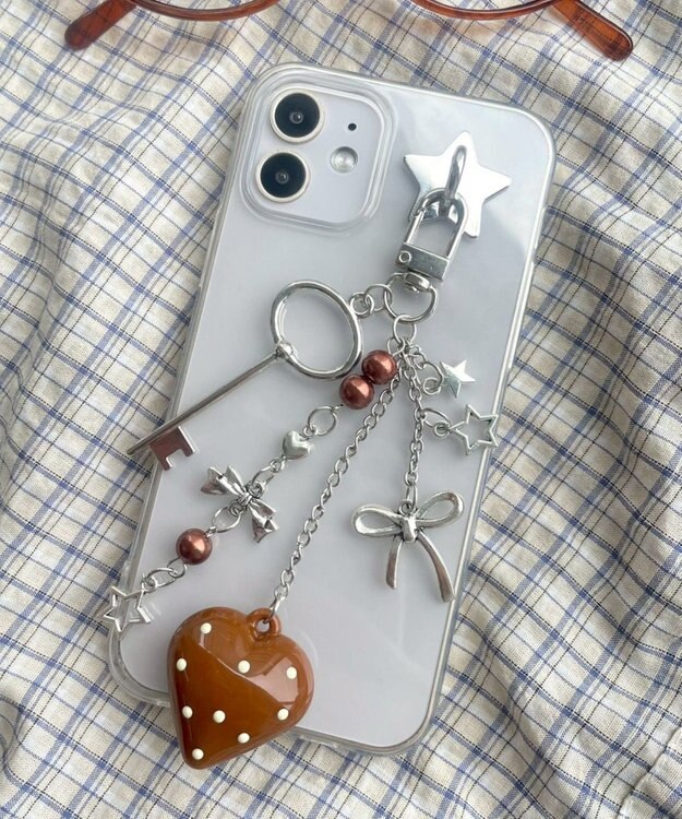 WEGO ドットハートキーホルダー ブラウン