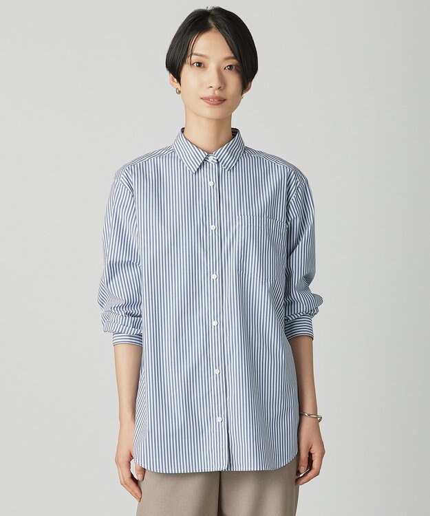 J.PRESS LADIES S エステネージュストライプ シャツ ブラウス ネイビーストライプ系