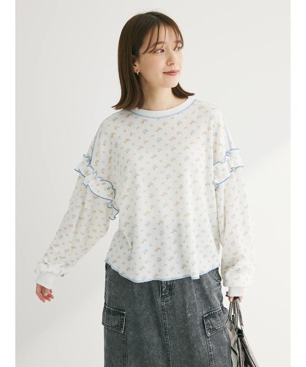 Green Parks ・Ｄｏｕｂｌｅ　Ｆｌａｇｓ　フラワーｐｔワッフルロンＴＥＥ Off White