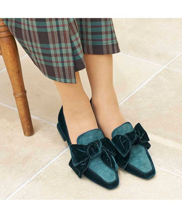 MODE ET JACOMO <MODE ET JACOMO>ベルベットリボンローファー グリーンキジ