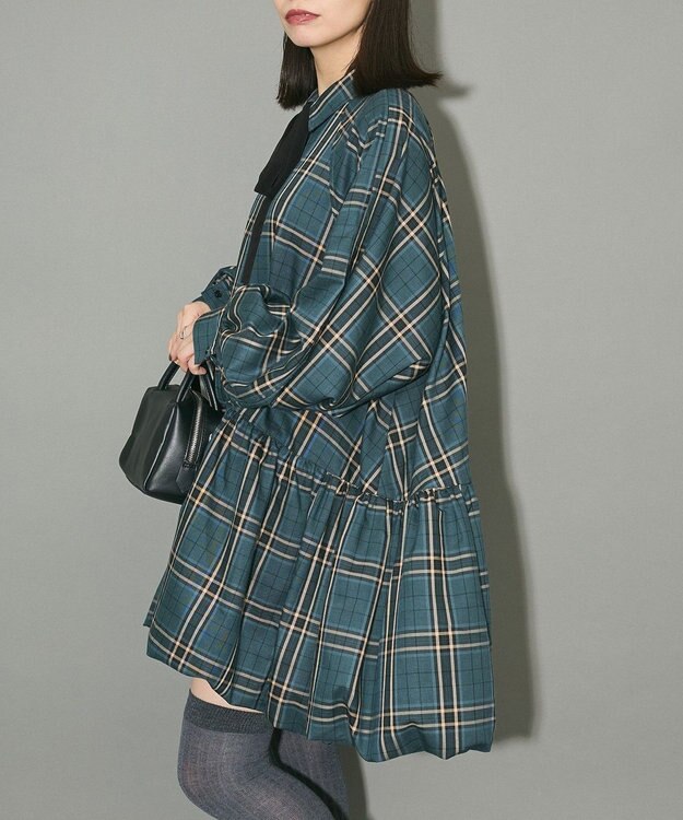 Green Parks ボウタイリボン付裾バルーンシャツワンピース Green