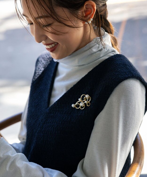 組曲 ファンシーツイード Vネックジャンスカ ネイビー系