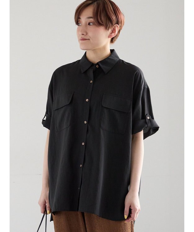 Te chichi Wポケット5分袖オーバーシャツ《2026 SUMMER LOOK item》 ブラック