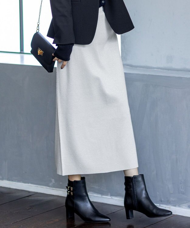 ANY SIS CICA加工 ニット タイト スカート シルバー