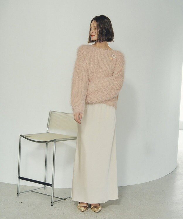 YECCA VECCA ラメシャギーボートネックニット Pink