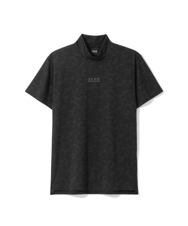 ZERO HALLIBURTON 【吸水速乾・UVカット】 カモフラージュ柄 ジャガード モックネックTシャツ 85127 ブラック