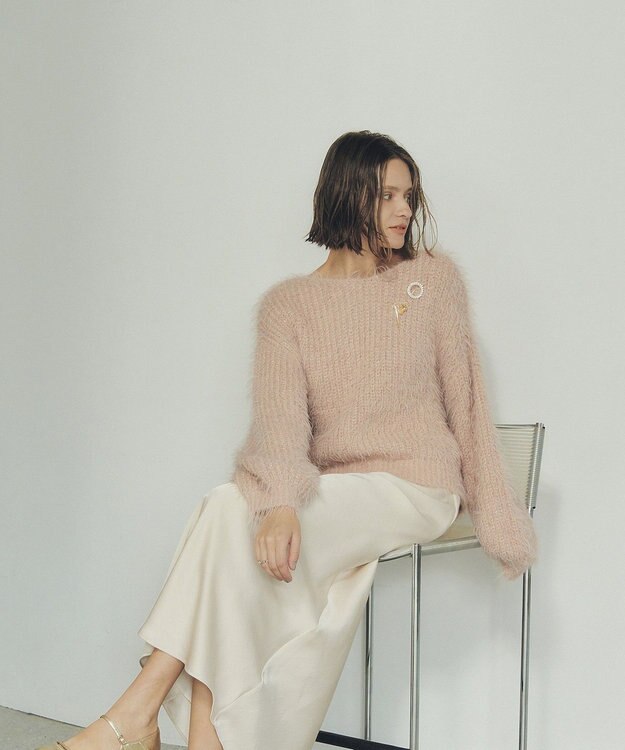 YECCA VECCA ラメシャギーボートネックニット Pink