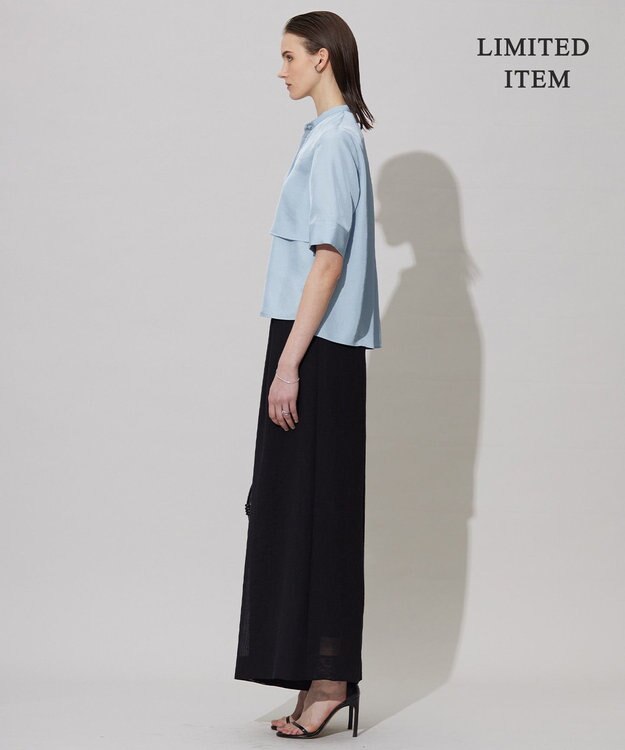 ICB L 【WEB限定・接触冷感・速乾・洗える】シルキーツイル 半袖クロップドシャツ スカイブルー系