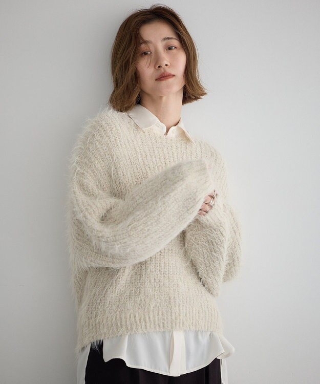 YECCA VECCA ラメシャギーボートネックニット Light Beige