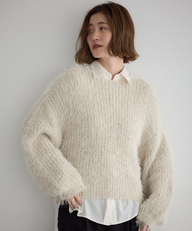 YECCA VECCA ラメシャギーボートネックニット Light Beige