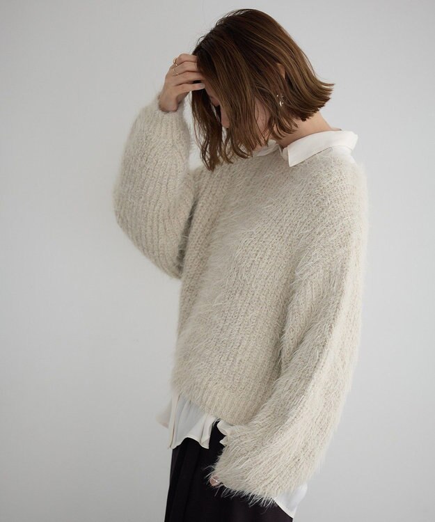 YECCA VECCA ラメシャギーボートネックニット Light Beige