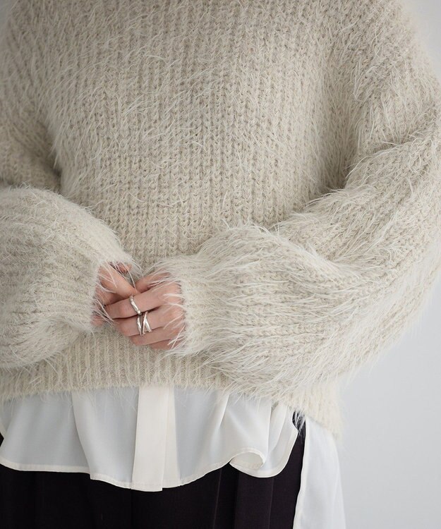 YECCA VECCA ラメシャギーボートネックニット Light Beige