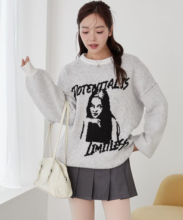 WEGO フラッフィーグラフィックBIGニットプルオーバー 柄1