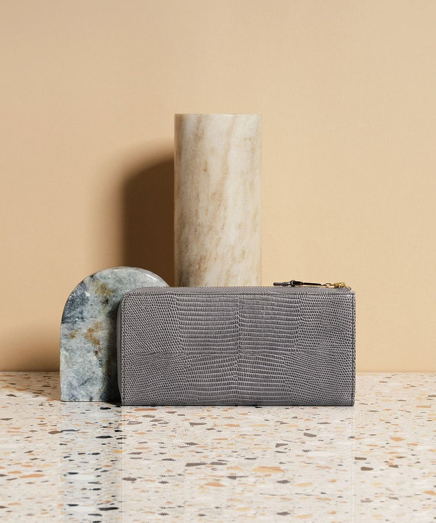 TOPKAPI 【TOPKAPI】イタリアンレザー リザード型押し Lファスナー長財布マチ付き LUCIA ルチア ミディアムグレー