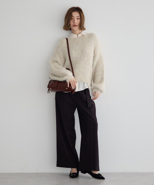 YECCA VECCA ラメシャギーボートネックニット Light Beige